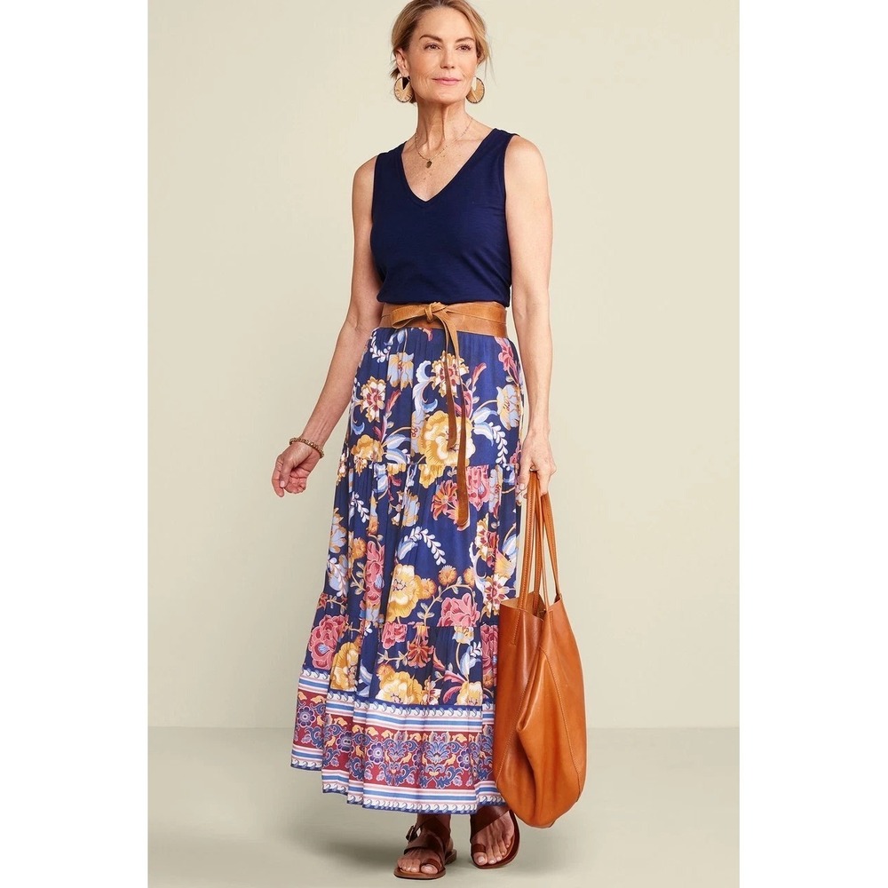 Soft Surroundings Kara Floral Boho Maxi Skirt In Purple Women's Size L Petite